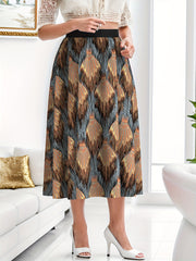 Abstract Print Maxi Skirt High Rise Elastic Waistband