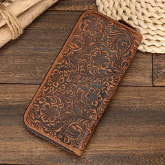 Men's Vintage Travel Wallet Top Grain Leather with Wristlet Zipper Closure