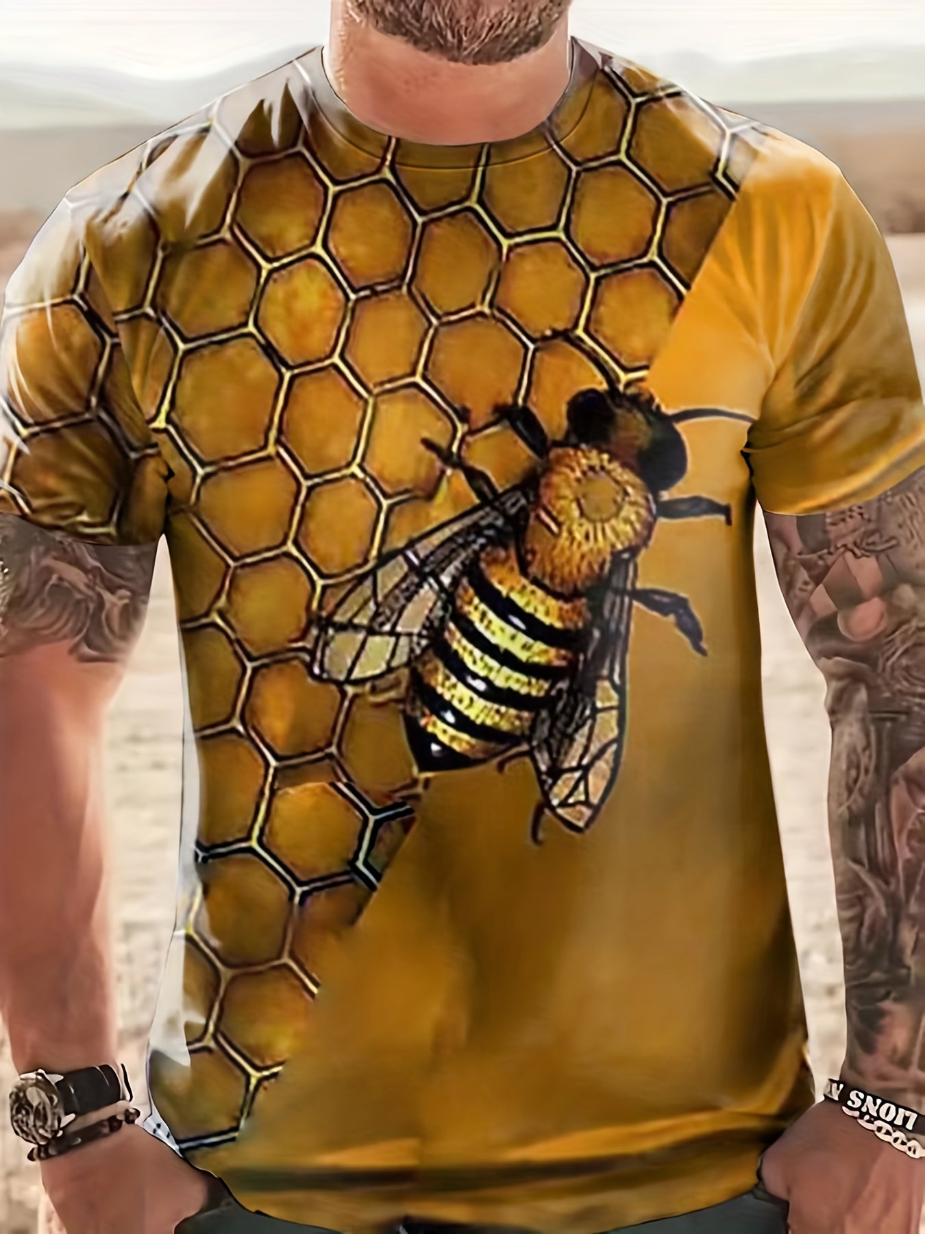 Bee 3D Graphic Print Men's T Shirt for Summer Outings