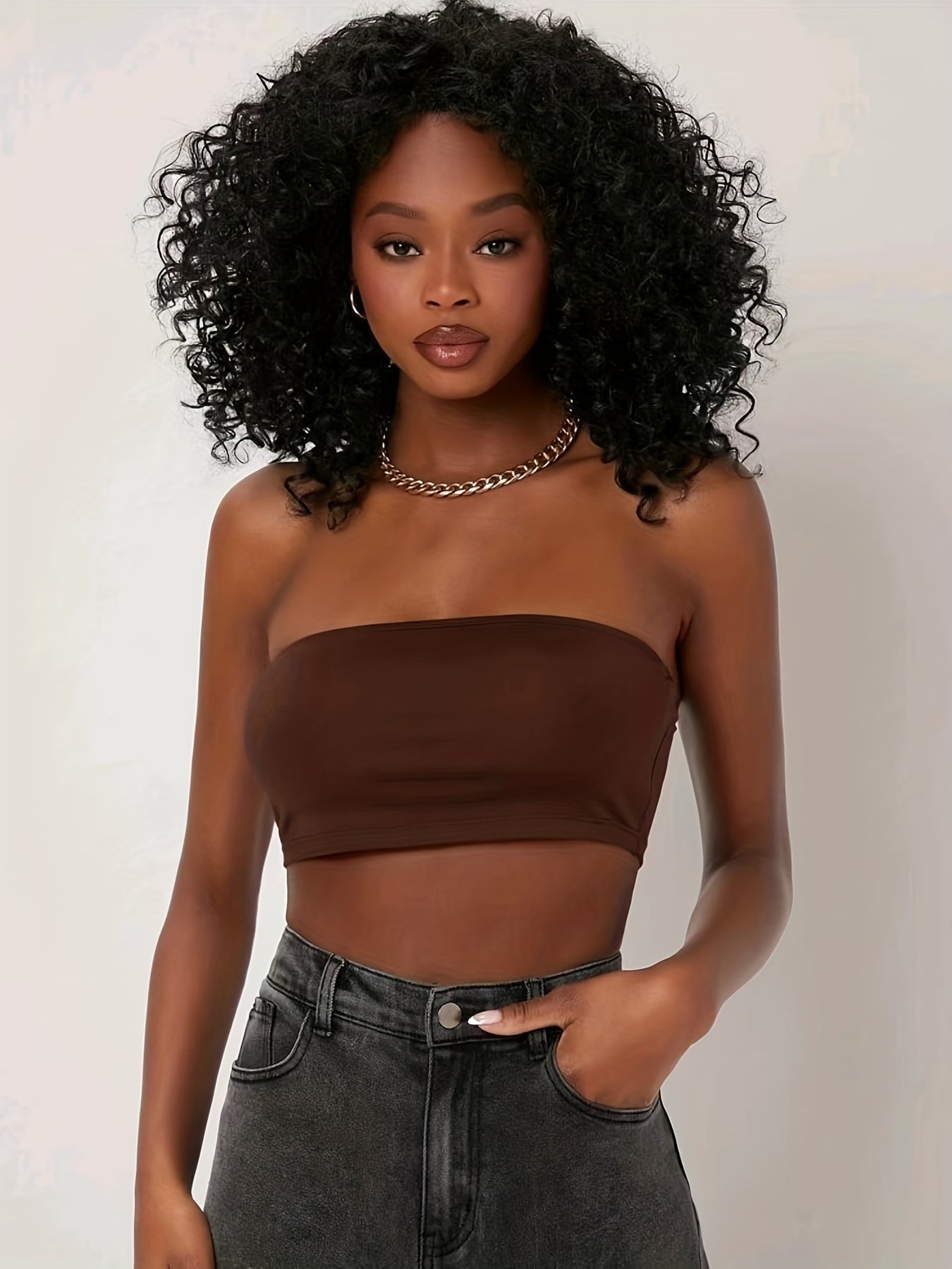 Crop Tube Top Solid Casual Top for Women