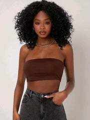 Crop Tube Top Solid Casual Top for Women