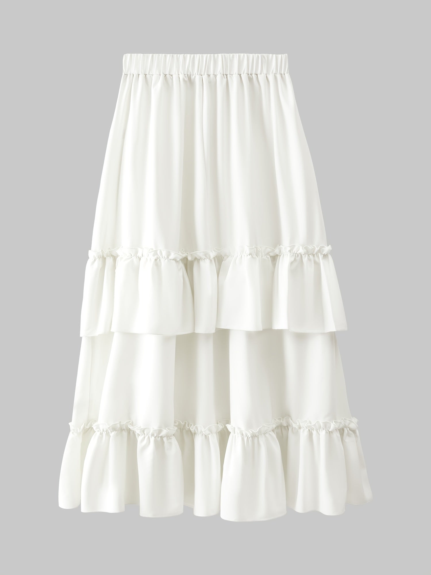 Tiered Skirt with Ruffle Trim Elastic Waist Layered Skirt