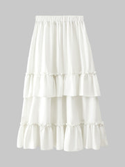 Tiered Skirt with Ruffle Trim Elastic Waist Layered Skirt