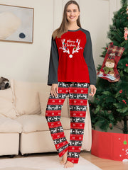 Christmas Elk Print Pajama Set Long Sleeve Top & Pants