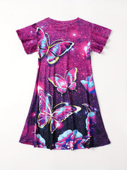 Butterfly Graphic Dress Girls Short Sleeve Summer Party Gift