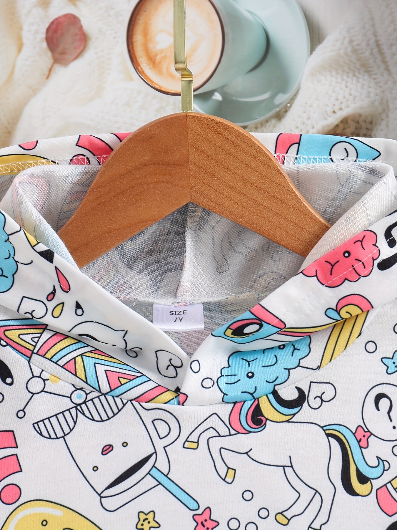 Girls Cartoon Print Long Sleeve Crop Hoodie Sweatshirt
