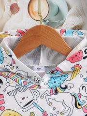 Girls Cartoon Print Long Sleeve Crop Hoodie Sweatshirt