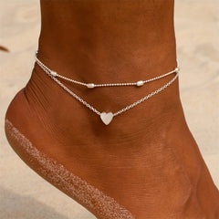 Love Heart Chain Anklet Double Layers Bracelet Women Girls