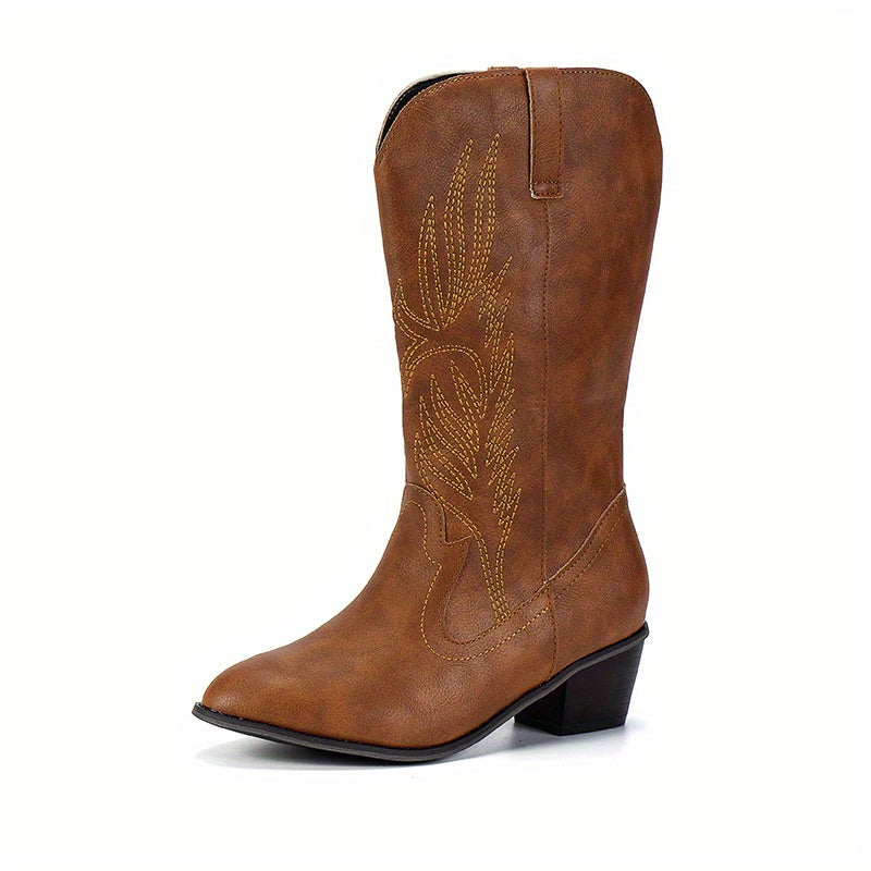 Women's Embroidered Square Toe Cowgirl Style Knee High Boots