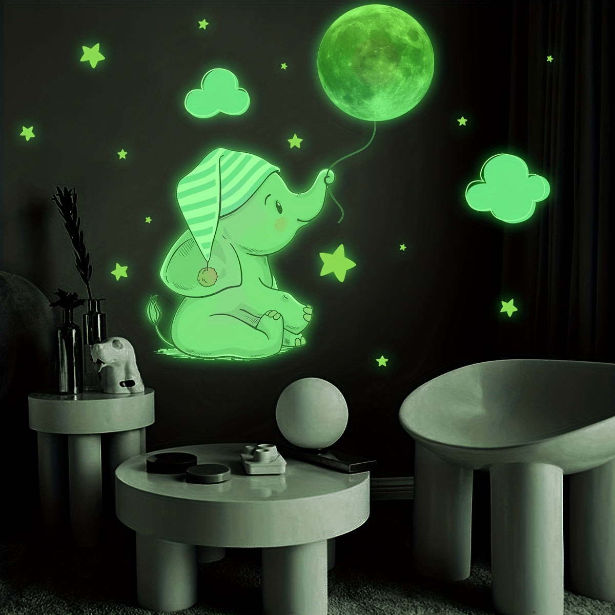 18pcs Luminous Baby Elephant Moon Star Children's Room Wall Sticker