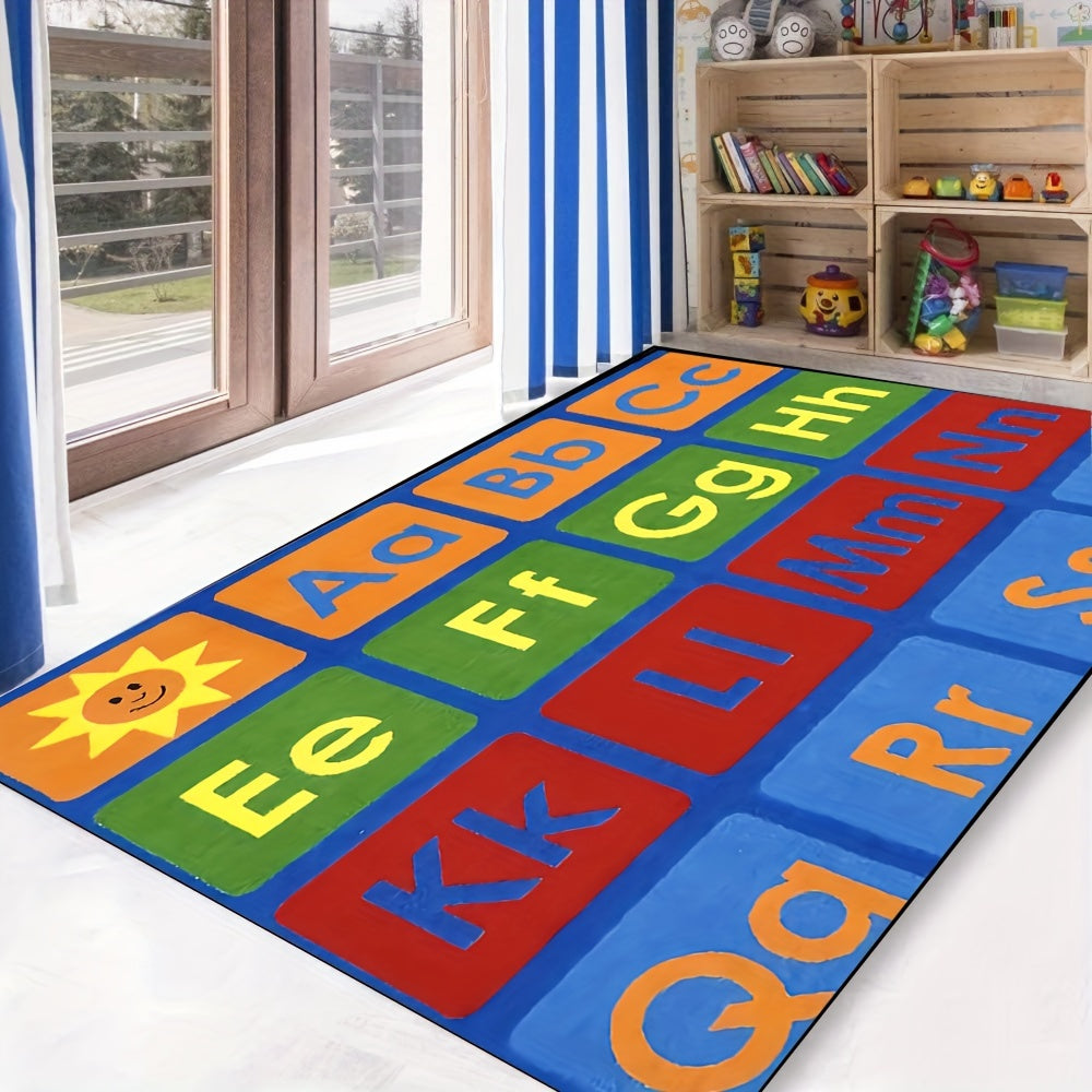Alphabet Classroom Seating Rug Colorful Abc's Multicolor Border Area Rug