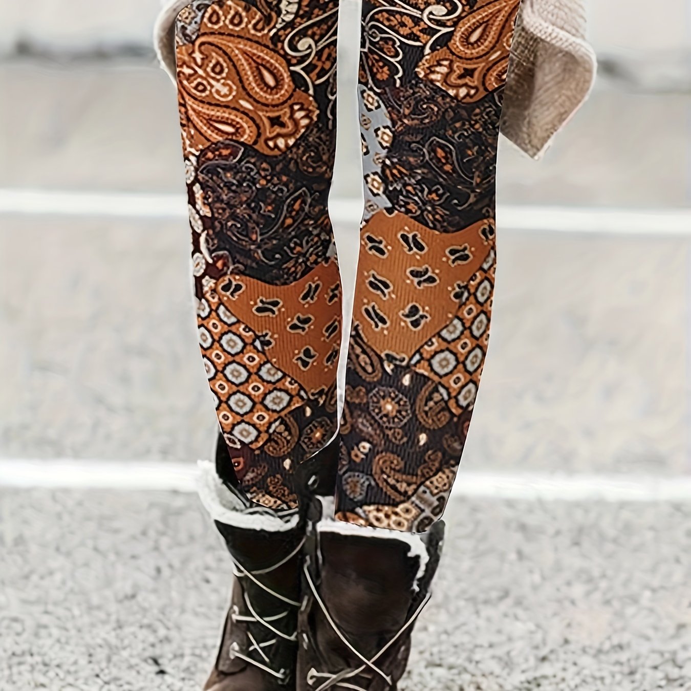 Boho Paisley Print Yoga Pants High Stretch Leggings