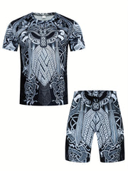 Men's 3D Print T-Shirt & Active Shorts Set for Fitness