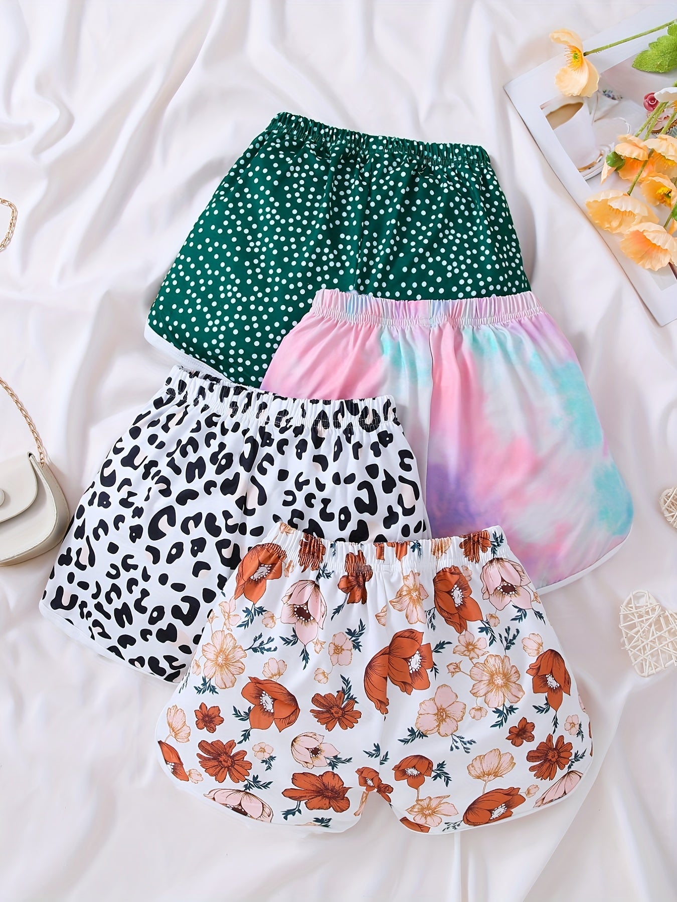 Toddler Girls Polka Dot Leopard Flowers Tie Dye Graphic Elastic Waist Shorts