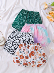 Toddler Girls Polka Dot Leopard Flowers Tie Dye Graphic Elastic Waist Shorts