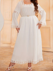 Solid Ribbed Lace Trim Maxi Dress