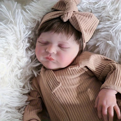 Realistic 50 Reborn Baby Doll Soft Cloth Body Light Brown Hair