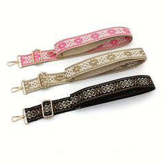 Geometric Pattern Embroidered Bag Strap Wide Adjustable Travel Accessory