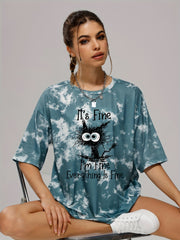 Tie Dye Funny Cat Pattern Casual Sports T-shirts Women's Clothing