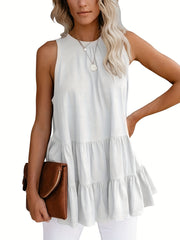 Ruffle Top Casual Crew Neck Sleeveless Summer Top