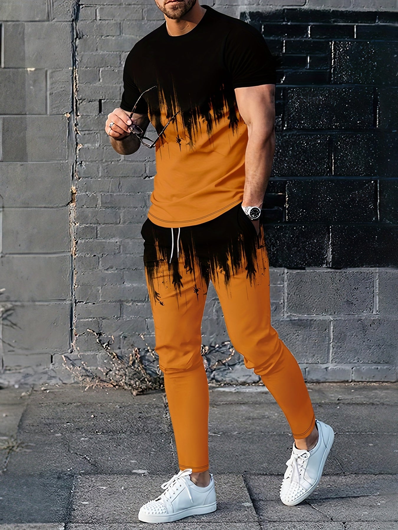 Men's 2 Piece Outfits Short Sleeve T shirt & Jogger Pants Set