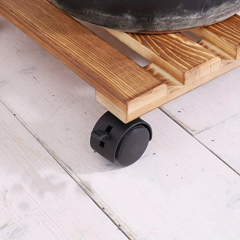 Solid Wood Flower Pot Tray Base with Universal Wheel