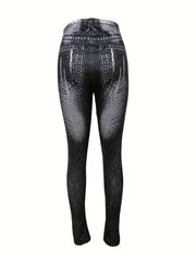 Hourglass Denim Print Skinny Leggings Casual Stretchy Leggings