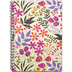 Floral Spiral Notebook Journal Pink & Purple Flower on Beige Background