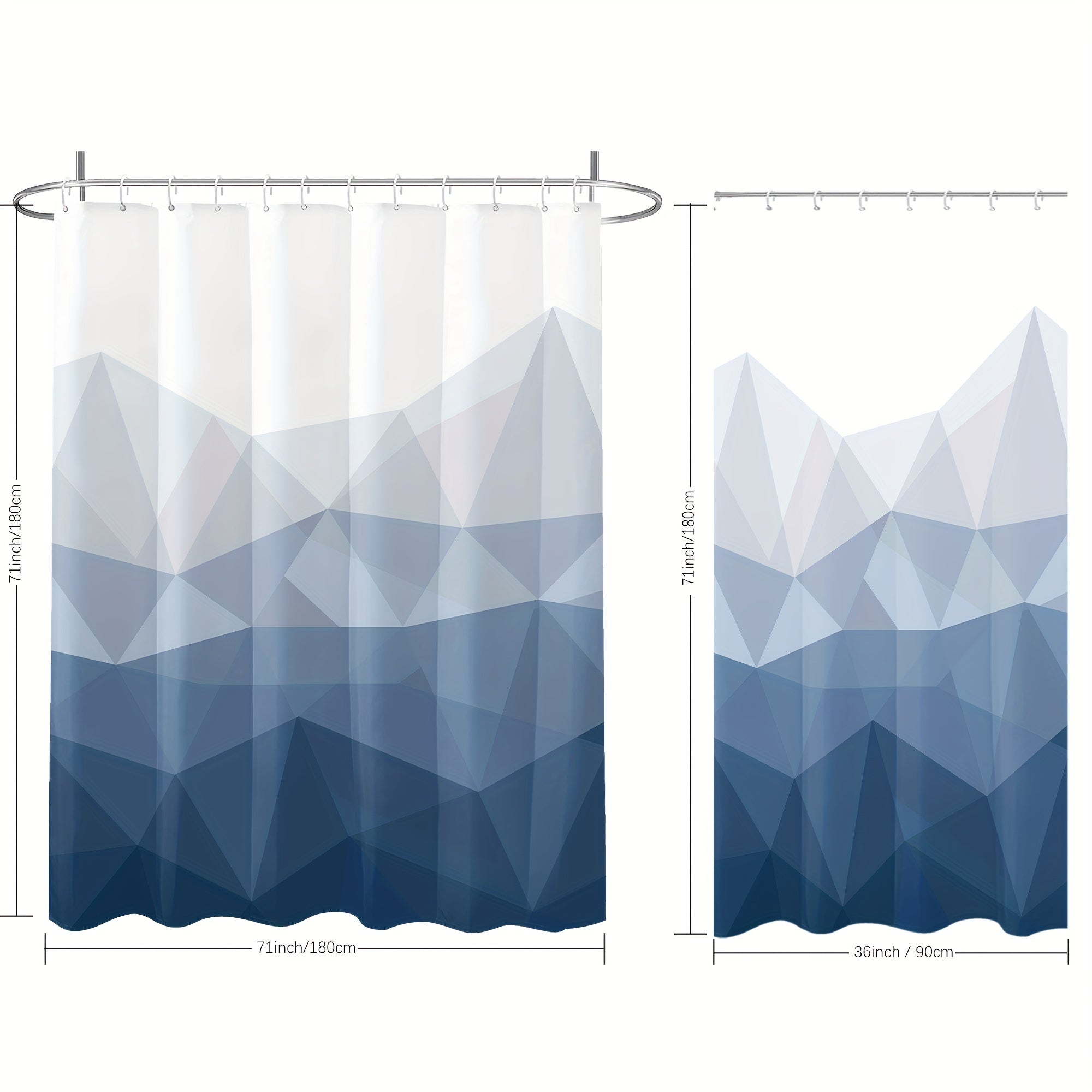 Gradient Geometric Shower Curtain Waterproof Polyester Bath Curtain with Hooks
