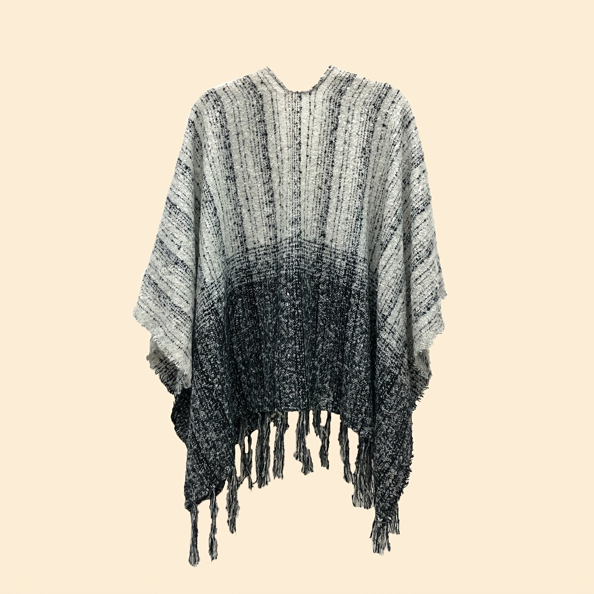 Gradient Shawl Wrap Tassel Poncho Cape Cardigan Sweater