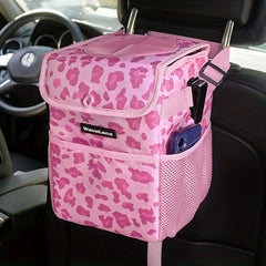 Leopard Print Car Seat Garbage Bin Foldable Trash Storage Pocket
