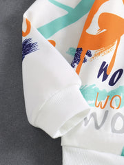 Graffiti Letter Print Boys Casual Pullover Sweatshirt