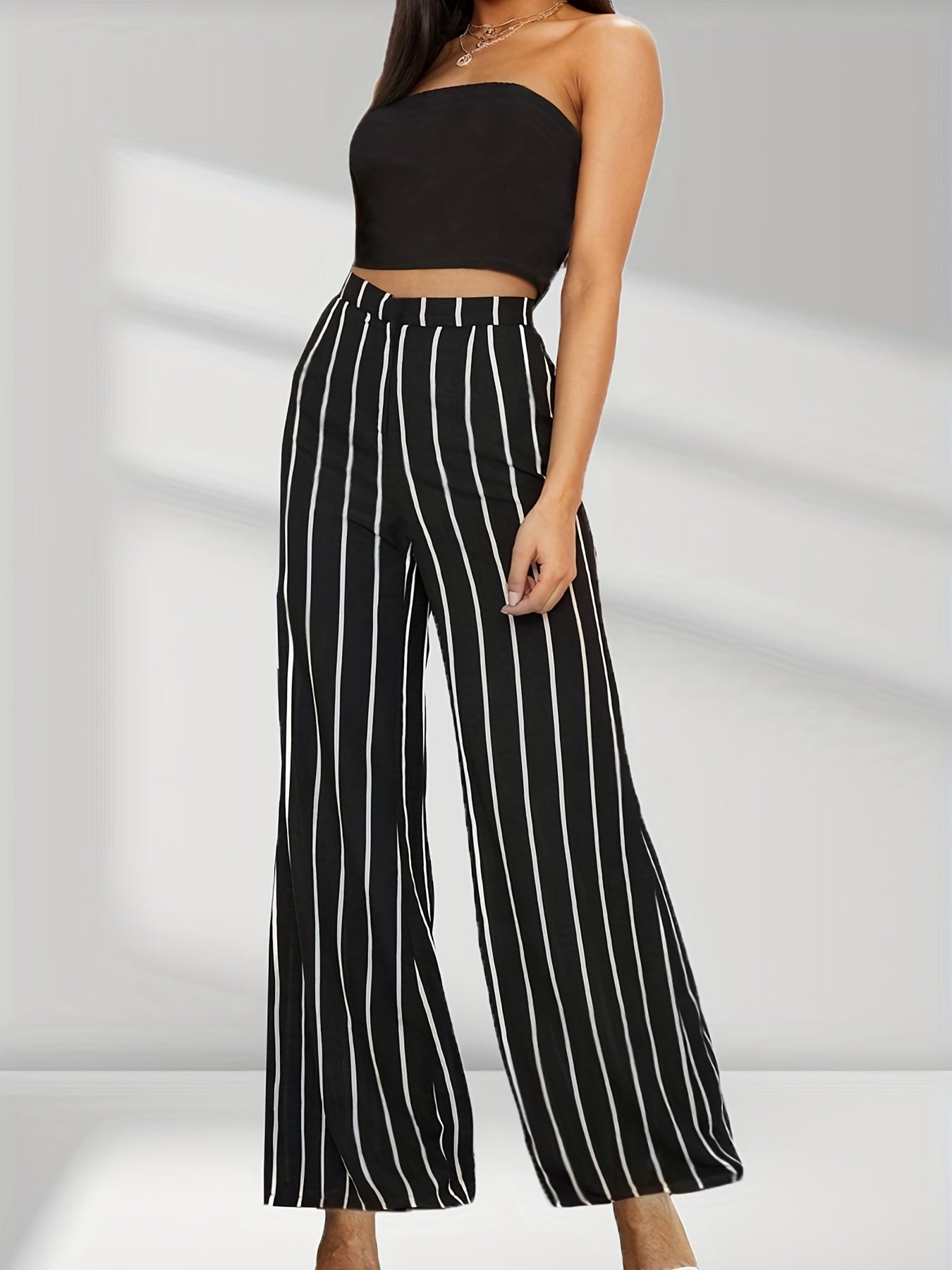 Striped Wide Leg High Waist Pants for Women