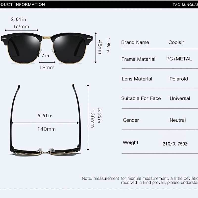 Women's Polarized Sunglasses Vintage Semi Rim Sunscreen Unisex Shades