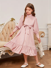 Stylish Family Matching Dress Casual Solid Long Sleeve Family Dress