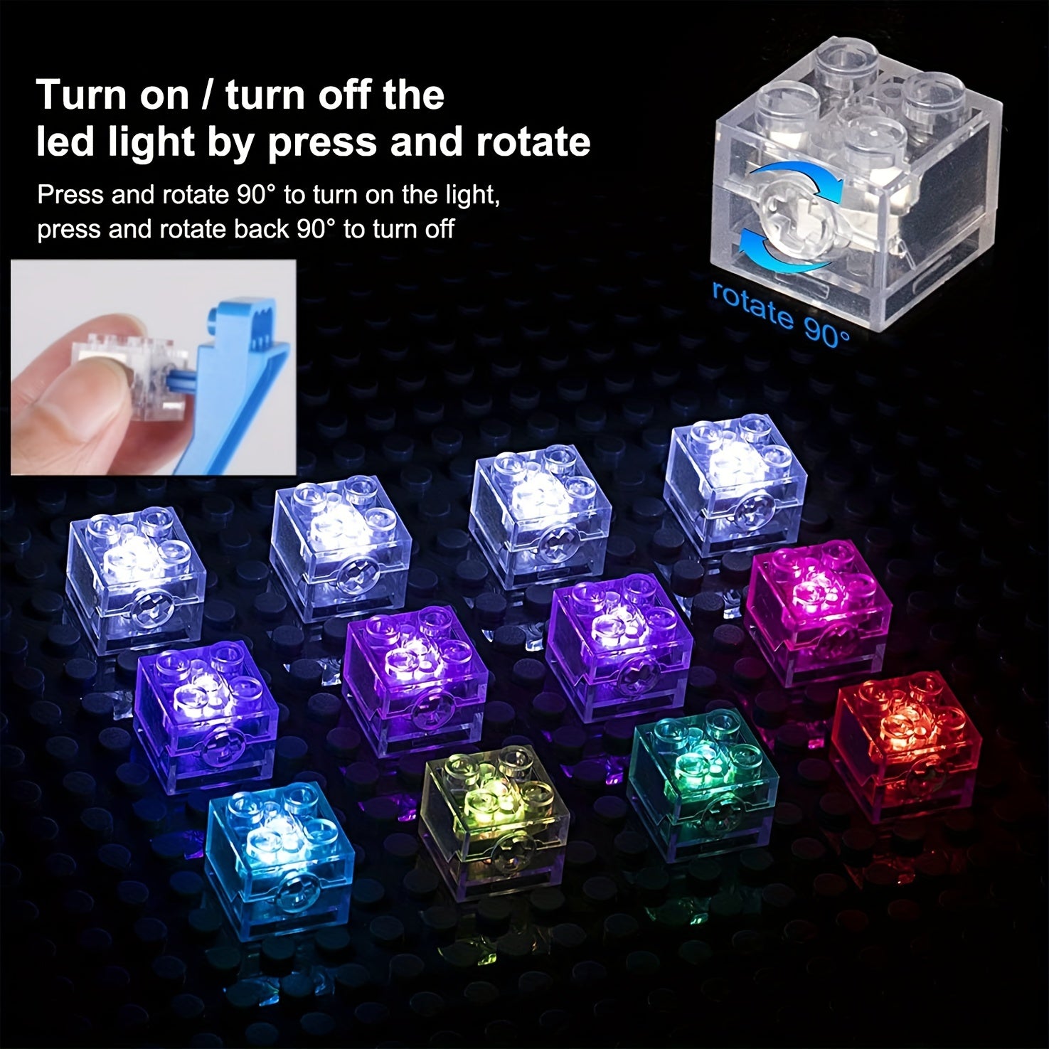 LED Light Up Building Bricks Set Multicolor Classic Transparent 2x2 1x4 Blocks