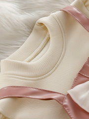 Sweet Girls Puff Long Sleeve Bow Dress Splicing Dress