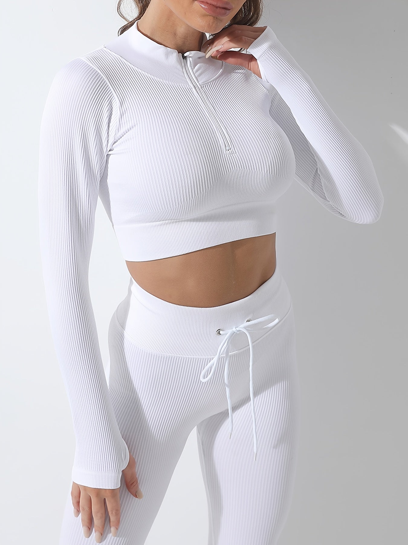 Solid Half Zip Cropped Yoga Top