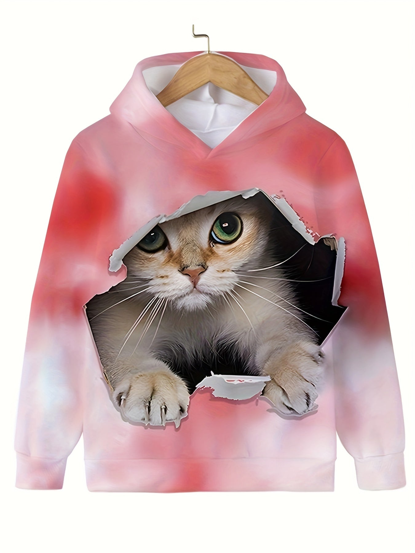 Tie Dye Kids Kitten Hooded Sweatshirt Pullover Spring Girls