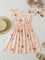 3pcs Girls' Summer Dresses Bee Flower Pattern Princess Dress