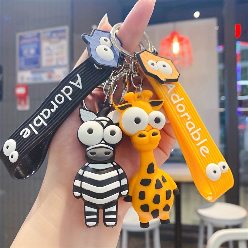 Cute Animal Keychains for Kids Giraffe Ostrich Monkey Pendant Keyrings