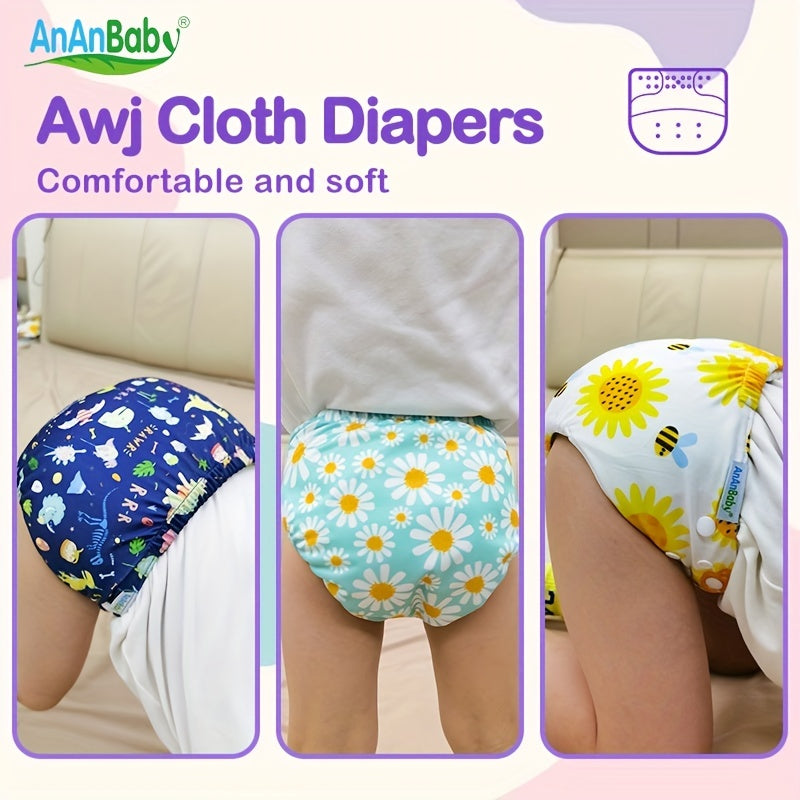 Printed Cloth Diapers for 3 25kg Babies, Washable & Reusable