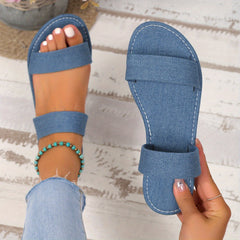 Women's Double Strap Slide Sandals Casual Slip On Flat Summer Shoes