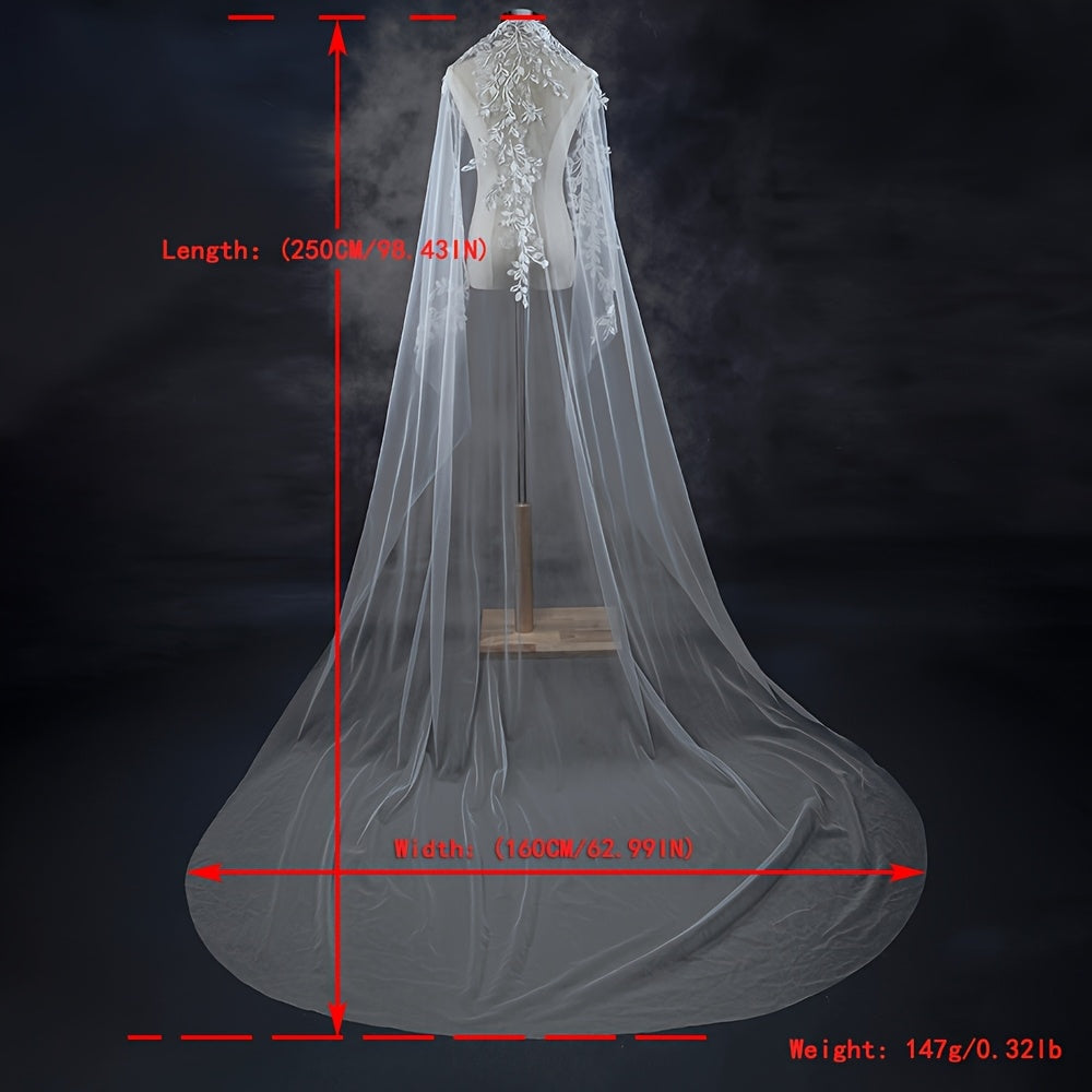 Long Bridal Veil with Leaf & Floral Lace Detailing