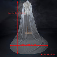 Long Bridal Veil with Leaf & Floral Lace Detailing