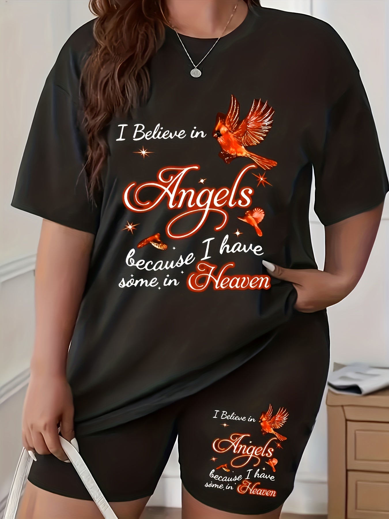 Heart & Butterfly Print Tee & Shorts Set