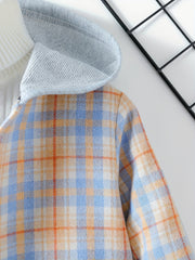 Boys Plaid Long Sleeve Hoodie Casual Shirt With Pocket
