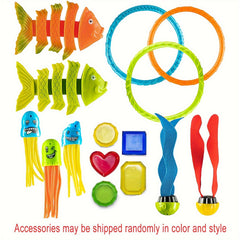 Diving Pool Toy Set - Underwater Swim Pool Games - Beach Dive Sticks Rings