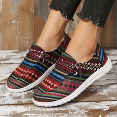 Women's Flowers Patterned Canvas Flat Shoes