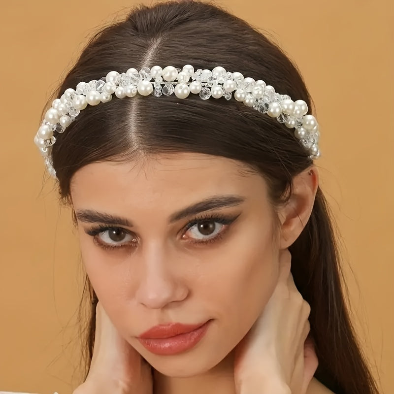Faux Pearl Beaded Wedding Headpieces For Bride Bridal Headband
